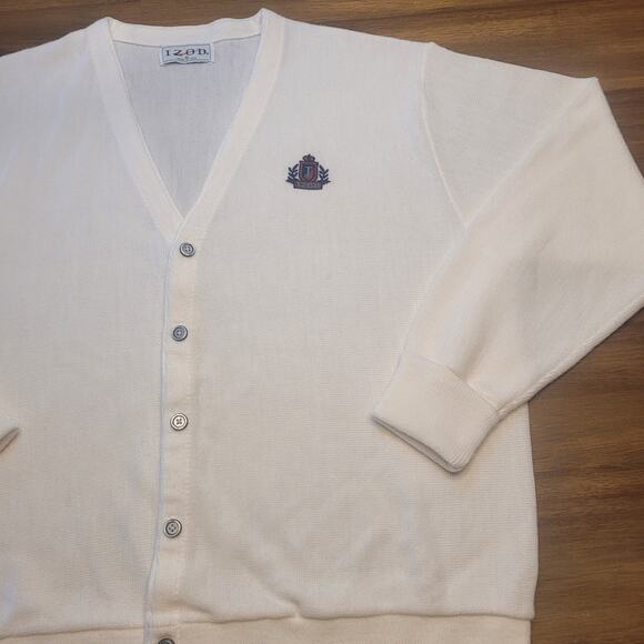 🧶 VTG IZOD 90s Grandpa Cardigan – Men’s XL – Ivory White Knit Sweater –USA Made - Picture 4 of 9